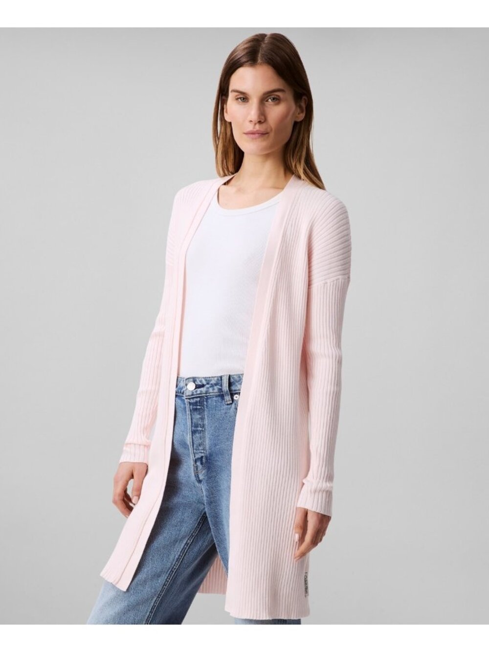 Calvin Klein Women Cotton Ribbed Open-Front Duster Cardigan Pink Size XL $99